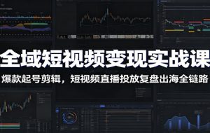 全域短视频变现实战课:爆款起号剪辑,短视频直播投放复盘出海全链路