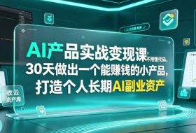 AI产品实战变现课,不用懂代码,30天做出一个能賺钱的小产品,打造个人长期AI副业资产