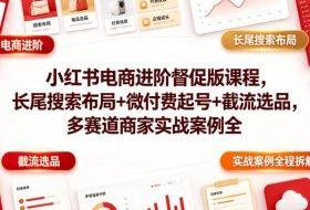 小红书电商进阶督促版课程，长尾搜索布局+微付费起号+截流选品，多赛道商家实战案例全程拆解