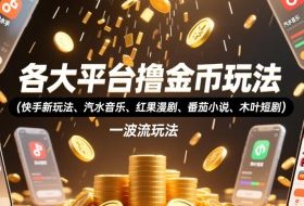 各大平台撸金币玩法（快手新玩法、汽水音乐、红果漫剧、番茄小说、木叶短剧），一波流玩法（收费398元的教程）