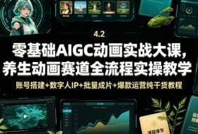 零基础AIGC动画实战大课，养生动画赛道全流程实操教学，账号搭建+数字人IP+批量成片+爆款运营纯干货教程
