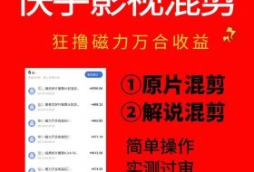 快手影视混剪项目，狂撸磁力万合收益，简单操作，实测过审，有一键拍同框，单日收益500+