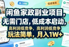 闲鱼家政副业项目，无需门店，低成本启动，高利润低竞争，玩法简单，月入1W+