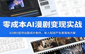 零成本AI漫剧变现实战：从0到1起号运营成片制作，单人轻资产生意落地方案
