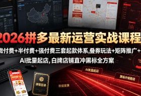2026拼多多最新运营实战课程｜微付费+半付费+强付费三套起款体系，叠券玩法+矩阵推广+AI批量起店，白牌店铺直冲黑标全方案