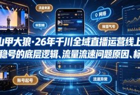 钏山甲大狼·26年千川全域直播运营线上课，起号稳号的底层逻辑、流量流速问题原因、标签的重要性及打标签方法等