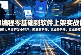 AI编程零基础到软件上架实战课，2026普通人从零开发小程序、部署服务器、完成备案全流程项目落地教程