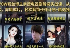 抖音170W粉丝博主亲授电视剧解说实战课，从零定位选剧写文案剪辑成片，轻松解锁伙伴计划+精选独家收益