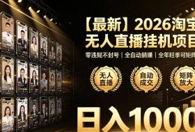 2026淘宝无人直播挂播项目！零违规不封号，全自动躺賺，全年旺季可矩阵放大，日入1000+【揭秘】