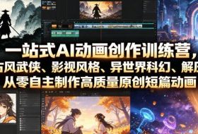 一站式AI动画创作训练营，涵盖古风武侠、影视风格、异世界科幻、解压场景，从零自主制作高质量原创短篇动画