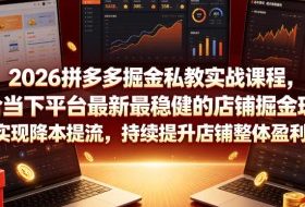 2026拼多多掘金私教实战课程,整合当下平台最新最稳健的店铺掘金玩法,实现降本提流,持续提升店铺整体盈利