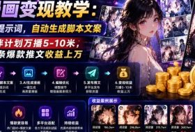 AI漫画变现教学:不用手写提示词,自动生成脚本文案,一份伙伴计划万播5-10米,一条爆款推文收益上W