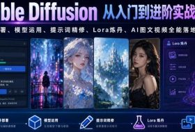 Stable Diffusion从入门到进阶实战课程|软件部署、模型运用、提示词精修、Lora炼丹、AI图文视频全能落地教程