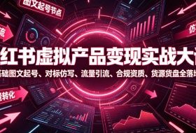 小红书虚拟产品变现实战大课|零基础图文起号、对标仿写、流量引流、合规资质、货源货盘全落地教程