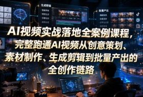 AI视频实战落地全案例课程，完整跑通AI视频从创意策划、素材制作、生成剪辑到批量产出的全创作链路