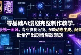 零基础AI漫剧完整制作教学,人物场景统一画风、专业影视运镜、多帧动态生成、配音对口型,批量产出剧情爆款漫剧