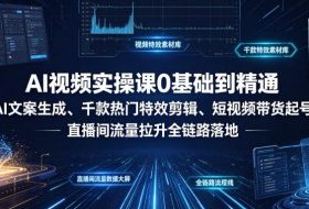 AI视频实操课0基础到精通｜AI文案生成、千款热门特效剪辑、短视频带货起号、直播间流量拉升全链路落地