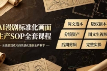 AI漫剧标准化画面生产SOP全套课程,网文选本版权剧本分镜资产全覆盖,图文生视频后期剪辑完整实操教学
