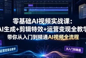 零基础AI视频实战课：AI生成+剪辑特效+运营变现全教学，带你从入门到精通AI视频全流程