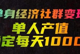 单身经济社群变现玩法，单人产值稳定每天1000+，门槛低好上手，稳定可持续【揭秘】