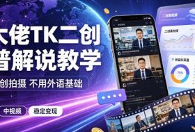 某大佬TK二创科普解说教学，不用原创拍摄不用外语基础，零基础做TikTok中视频稳定变现