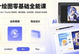 AI设计绘图零基础全能课｜WebUI/ComfyUI/MJ/Flux全工具教学，静态插画、动态视频、商业设计全流程