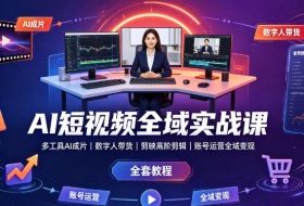 AI短视频全域实战课｜多工具AI成片、数字人带货、剪映高阶剪辑、账号运营全域变现全套教程
