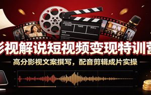 影视解说短视频变现特训营：高分影视文案撰写，配音剪辑成片实操