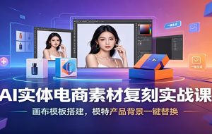AI实体电商素材复刻实战课：画布模板搭建，模特产品背景一键替换