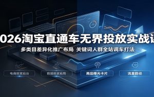 2026淘宝直通车无界投放实战课:多类目差异化推广布局,关键词人群全站调车打法