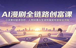 AI漫剧全链路创富课：小说素材剧本创作，人物场景AI生成剪辑发布变现全流程