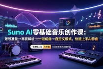 Suno AI零基础音乐创作课：账号准备→界面解析→一键成曲→自定义模式，快速上手AI作曲