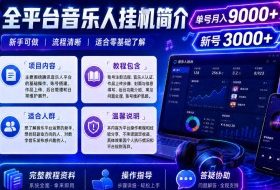 全平台音乐类挂G,单机单号月入9000+,可矩阵,可工作室放大操作【揭秘】