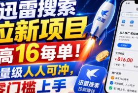 迅雷搜索拉新项目，最高16每单！不限量级人人可冲，零门槛上手