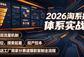 2026淘系推广体系实战课｜新品底层流量机制、选品定位、搜索起量、投产控本、新店老店工厂商家分赛道爆款复制全流程