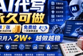 AI代写永久可做，一单7张，免费给一手接单渠道，全职月入2W+越做越稳【揭秘】
