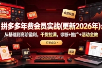 拼多多年费会员实战(更新2026年):从基础到高阶盈利,干货拉满,诊断+推广+活动全教