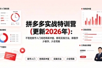 拼多多实战特训营(更新2026年):不管是新手入门或老商家冲量,都有实操方法,跟着学,少走弯路