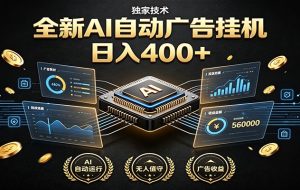 全新AI自动广告挂机 独家技术 躺赚400+ 全程无需人工值守
