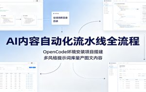 AI内容自动化流水线全流程:OpenCode环境安装项目搭建,多风格提示词库量产图文内容