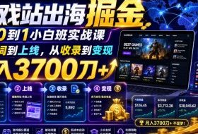 游戏站出海掘金从0到1小白实战课，从选词到上线，从收录到变现，月入3700刀+