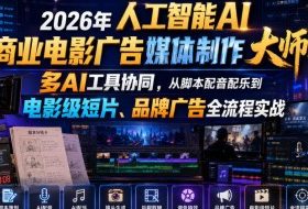 2026年人工智能AI商业电影广告媒体制作大师班，多AI工具协同，从脚本配音配乐到电影级短片、品牌广告全流程实战（中英字幕）