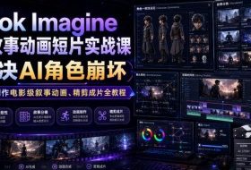 Grok Imagine AI故事动画短片实战课｜解决AI角色崩坏，从零制作电影级叙事动画、精剪成片全教程（中英字幕）