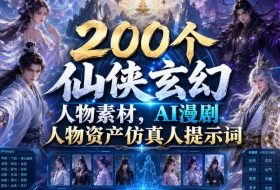 200个仙侠玄幻人物素材，AI漫剧人物资产仿真人提示词