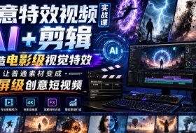 创意特效视频实战课,AI+剪辑打造电影级视觉特效,让普通素材变成刷屏级创意短视频
