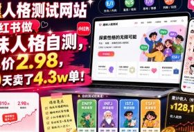 搭建人格测试网站在小红书做趣味人格自测，客单价2.98，310天卖了4.3w单！
