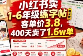 小红书卖1-6年级练字帖(电子版),客单价3.8,400天卖了1.6w单