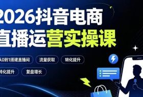 2026抖音电商直播运营实操课:从0到1搭建直播间,掌握流量获取、千川投放、转化提升与复盘增长