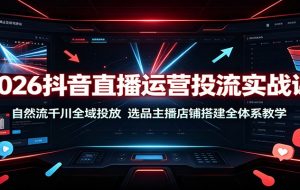 2026抖音直播运营投流实战课:自然流千川全域投放,选品主播店铺搭建全体系教学