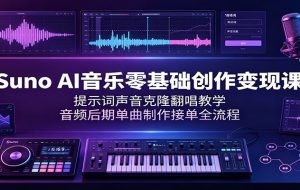 Suno AI音乐零基础创作变现课:提示词声音克隆翻唱教学,音频后期单曲制作接单全流程